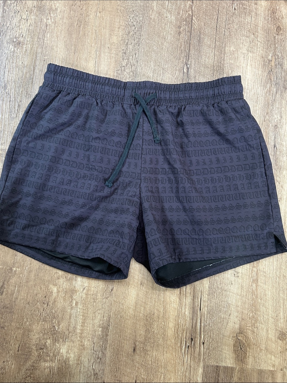 Men's Athletic Shorts - Black Patterned Drawstring